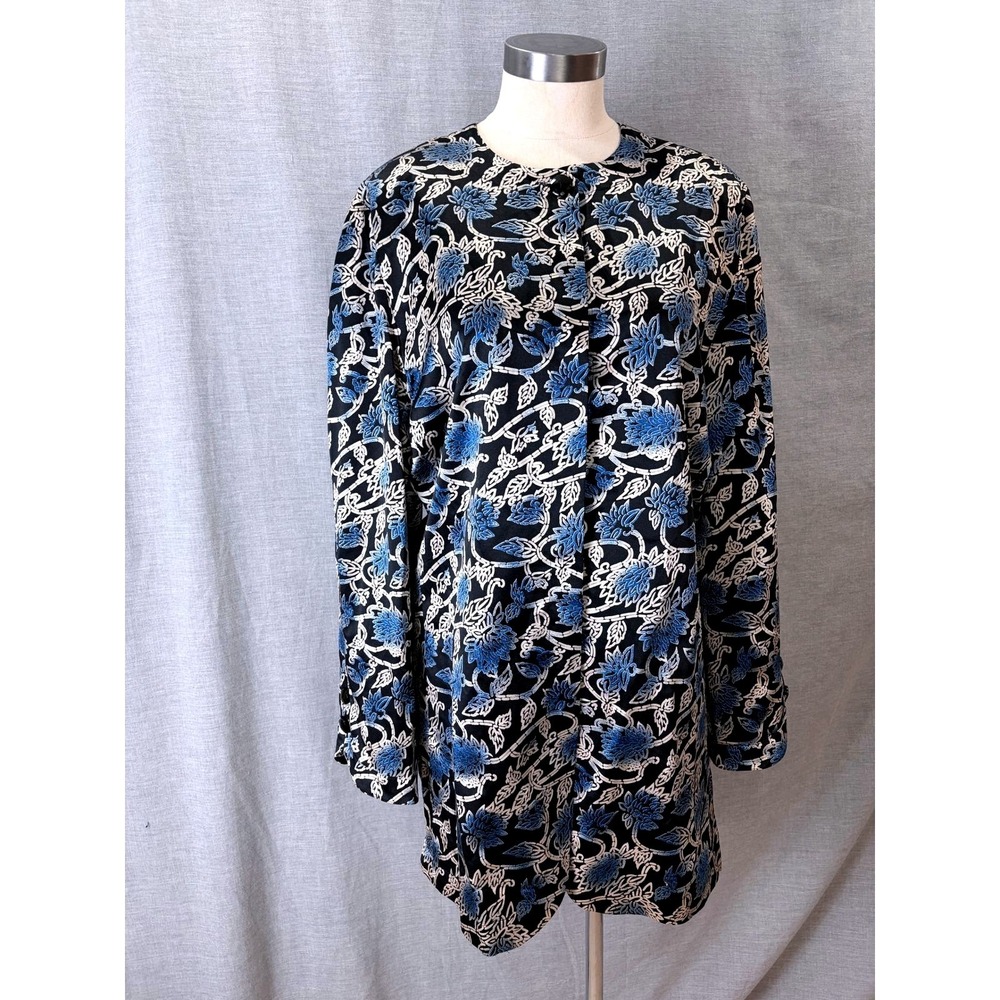 Ciao Sport Sandra Roth Silk‎ Longline Jacket Blue Floral Batik Duster Shirt 14